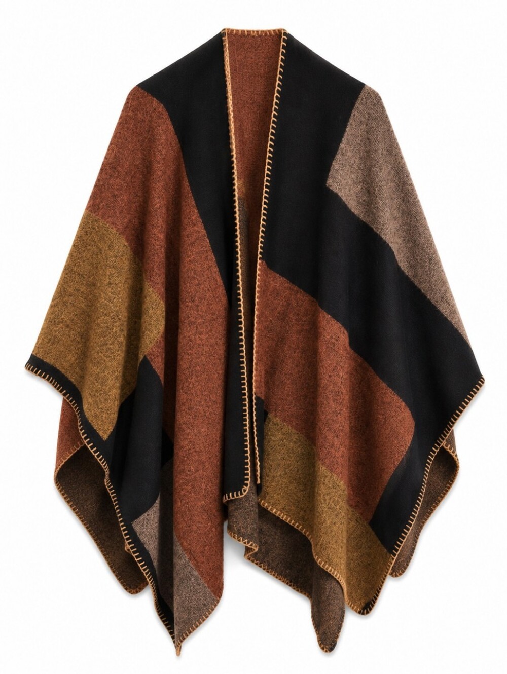 Le Chateau Colorblock Poncho in Earth Tones ONE SIZE